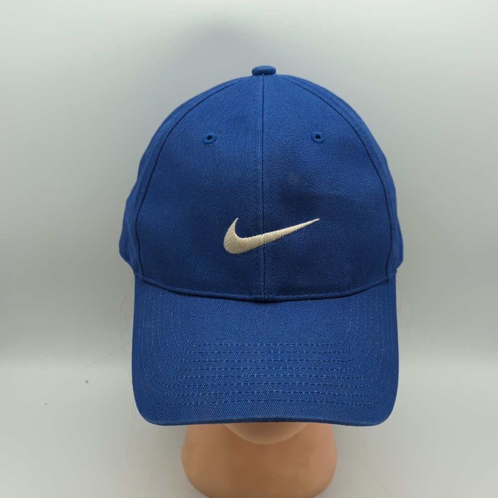 Vintage Nike Hat Center Swoosh "Just Do It" Silver Tag Y2K Blue Hook & Loop